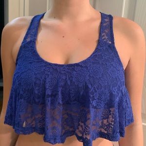 Blue lace crop top